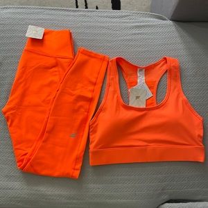 Fabletics Bright Orange Sports Bra and Leggings Set